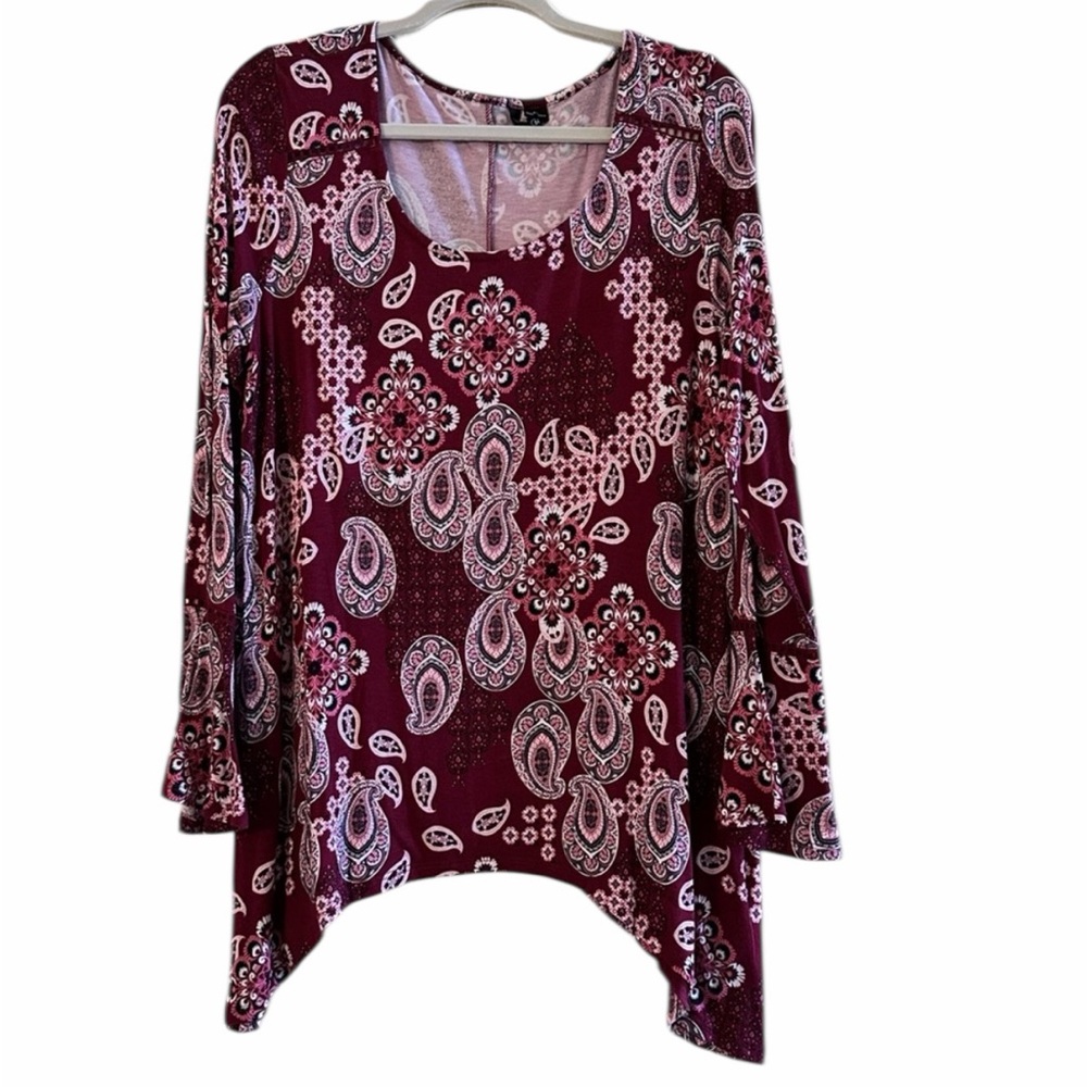 New Directions Women’s Blouse Petite Large Worn 1 Time Color: Burgundy/White